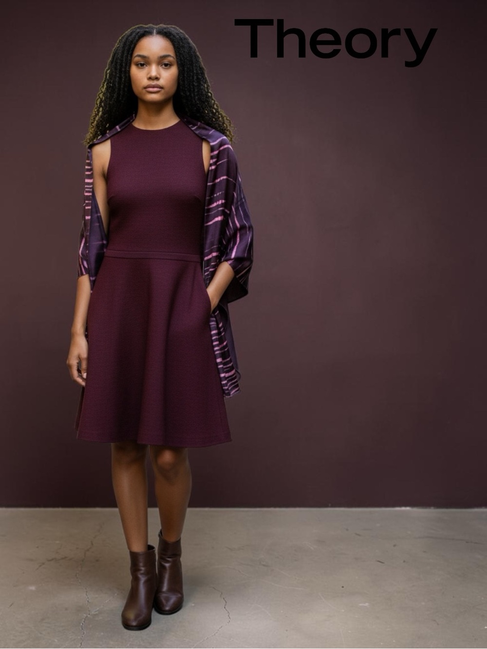 Theory Sleeveless Fit-and-Flare Dress in Plum